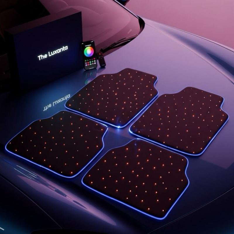 The Luxanta V2 Starlight LED Fiber Optic Car Floor Mats 8-Mode Music Sync APP & Remote Controlled RGB Glow-Edge 4PC Universal Set with Exclusive Glow-Edge Technology and 16 Million Color Options